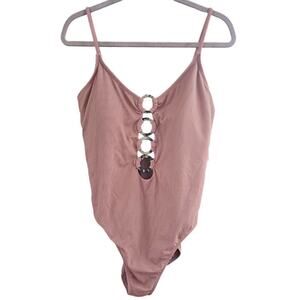 New Time and Tru Women's Ribbed Tortoise Ring One Piece Swimsuit Size 16-18